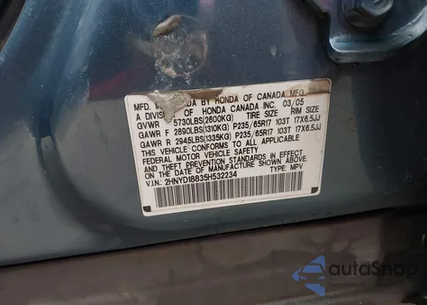 2005 Acura Mdx from USA, damaged, VIN 2HNYD18835H532234